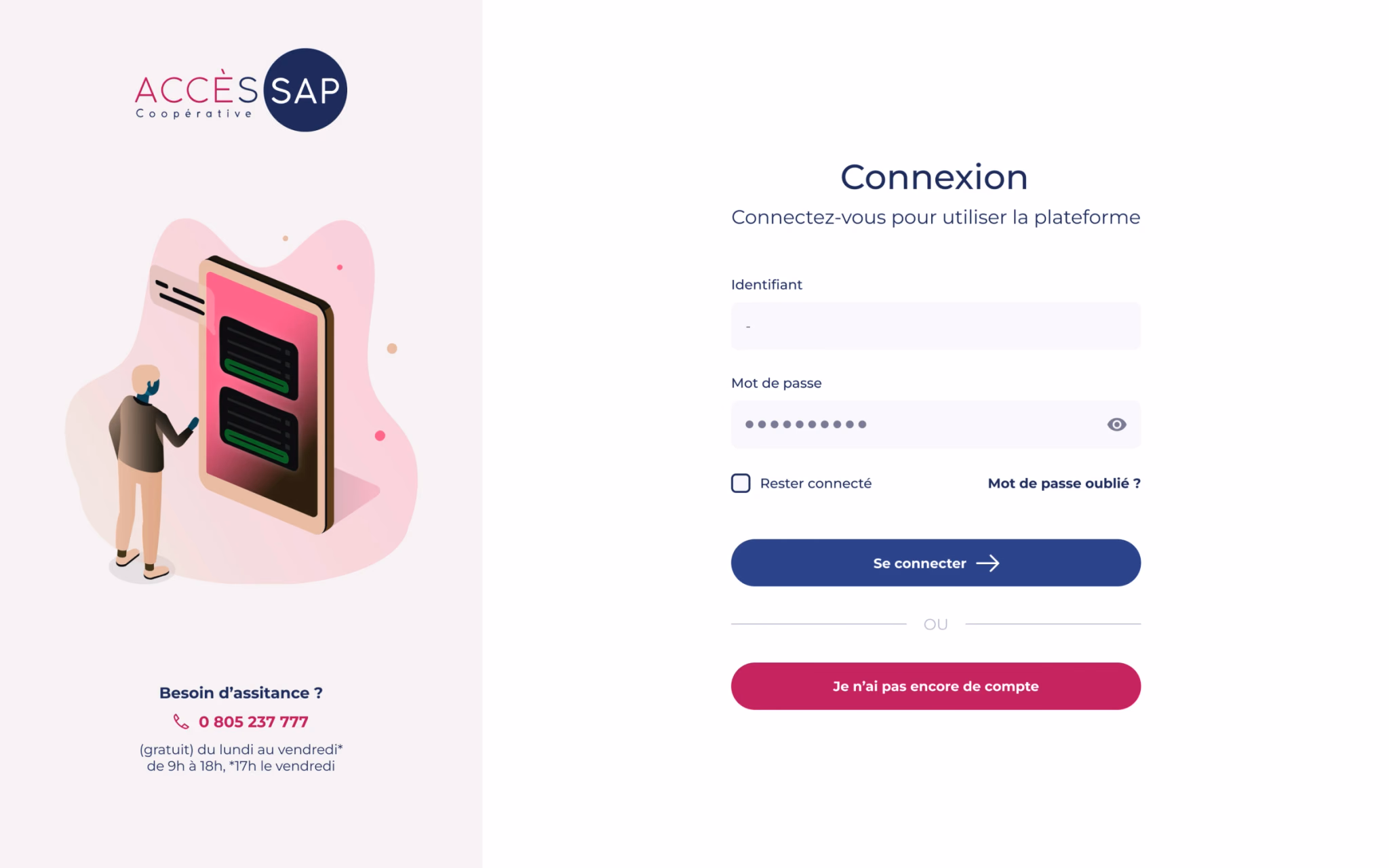 Écran de connexion à la plateforme Accès SAP