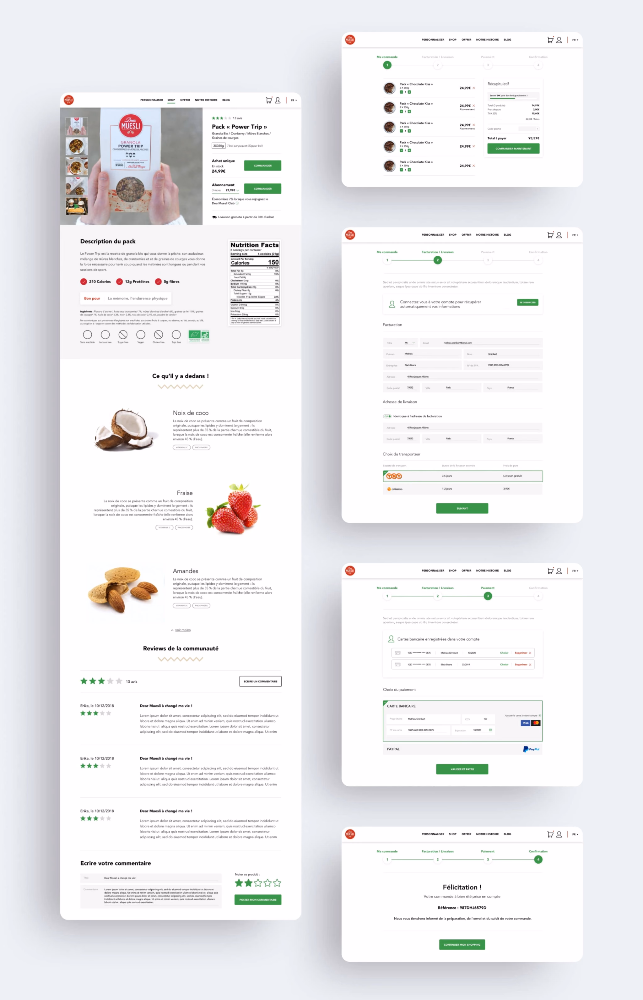 Fiche produit et tunnel de commande sur le site Dear Muesli